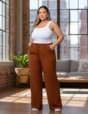 Calça Pantalona Plus Size Duna Com Elastico Na Cintura