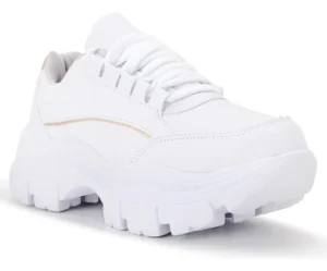 Tênis Plataforma Chunky Top Casual Moderno Branco Dourado